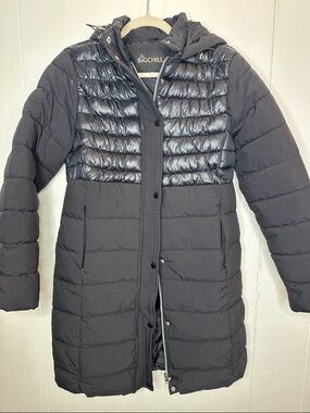 Big Chill Women's Black Two-Texture Hooded Long Puffer Coat